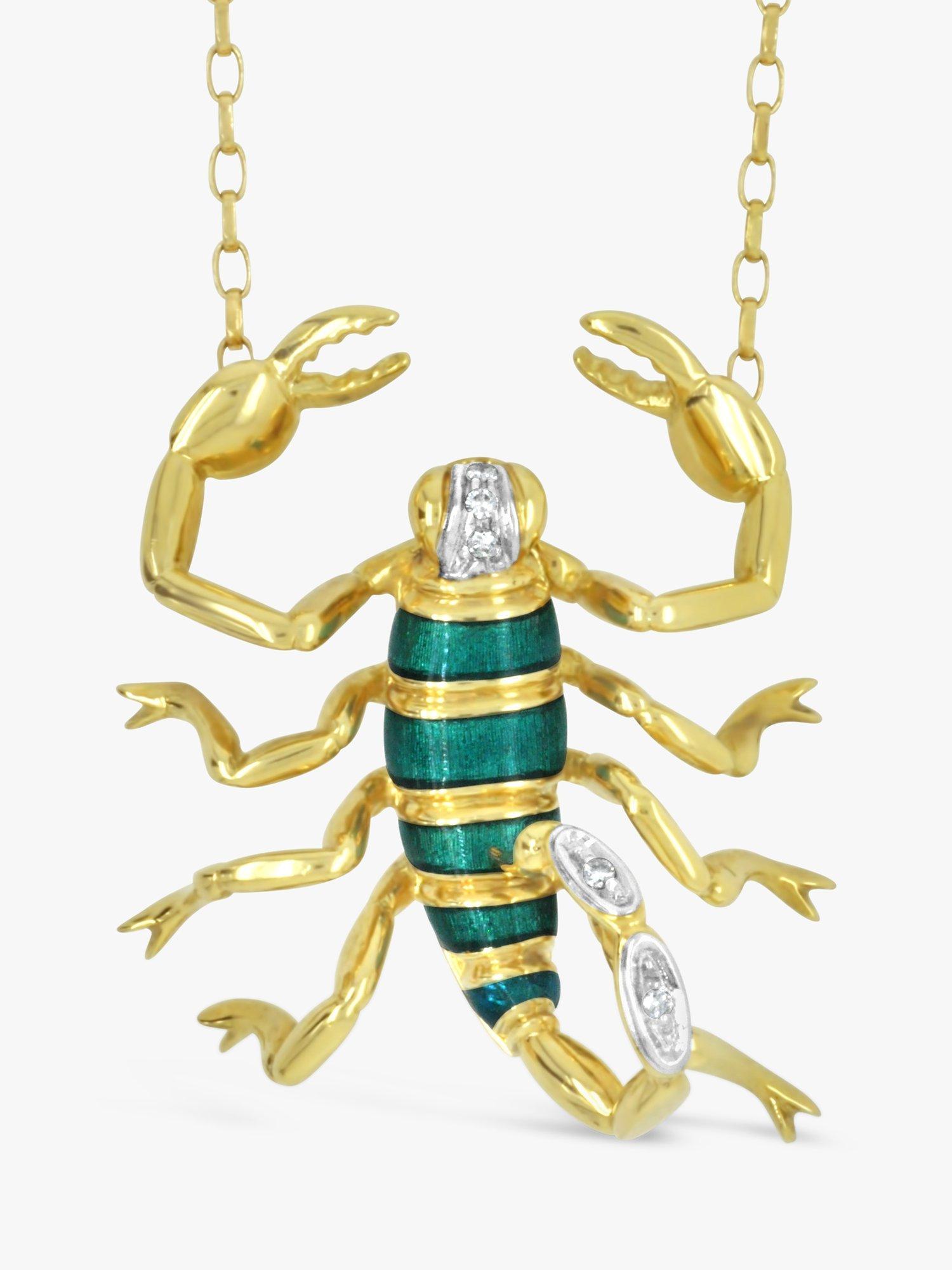 Product image 3 of 4, which shows Milton & Humble Jewellery Pre-Loved 18ct Yellow Gold Scorpion Pendant Necklace, Gold/Green