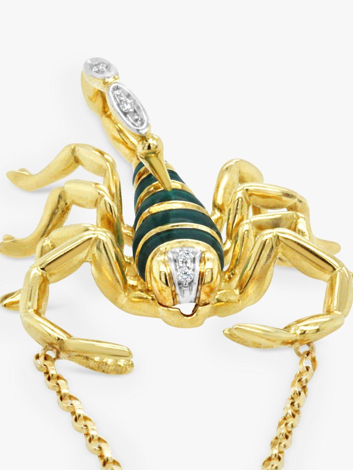Product image 4 of 4, which shows Milton & Humble Jewellery Pre-Loved 18ct Yellow Gold Scorpion Pendant Necklace, Gold/Green