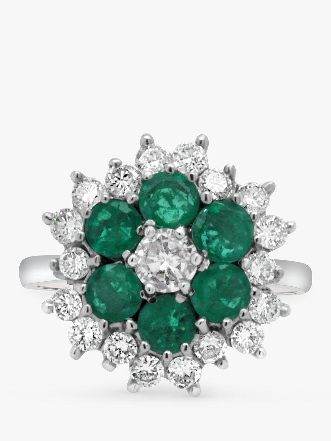 Milton & Humble Jewellery Pre-Loved 18ct White Gold Emerald & Diamond Cluster Ring, Dated Circa 1970s