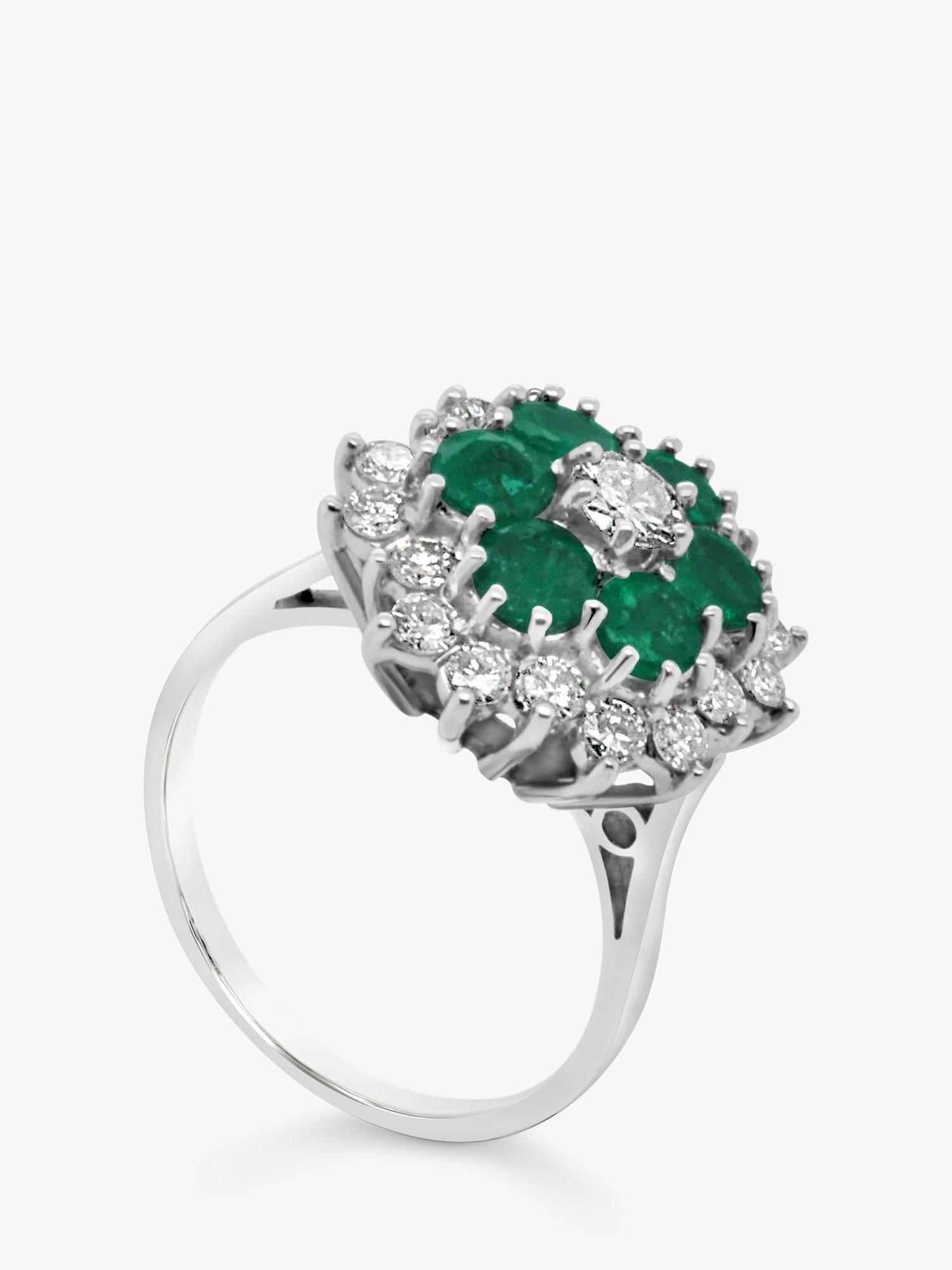 Milton & Humble Jewellery Pre-Loved 18ct White Gold Emerald & Diamond Cluster Ring, Dated Circa 1970s