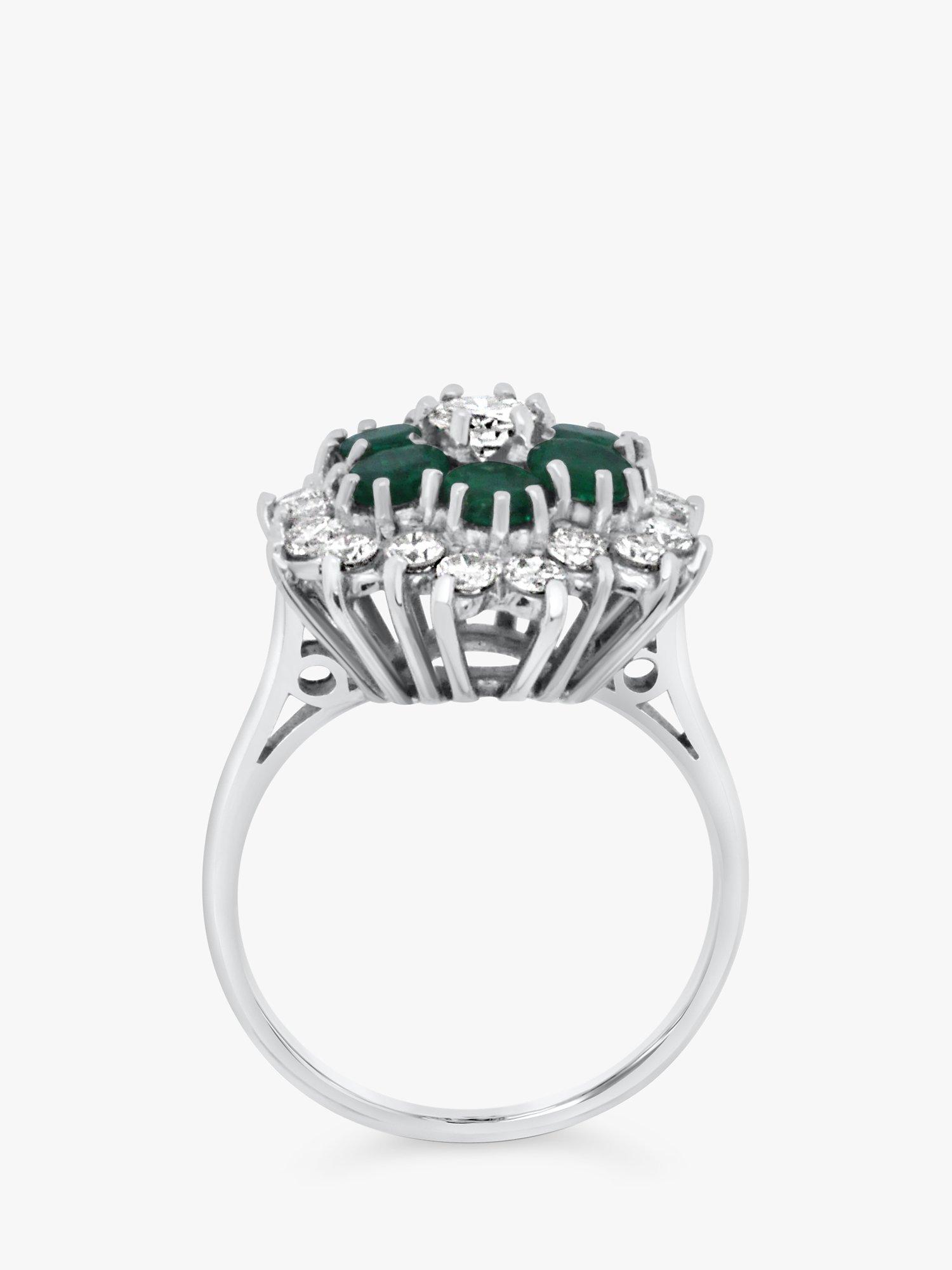 Milton & Humble Jewellery Pre-Loved 18ct White Gold Emerald & Diamond Cluster Ring, Dated Circa 1970s
