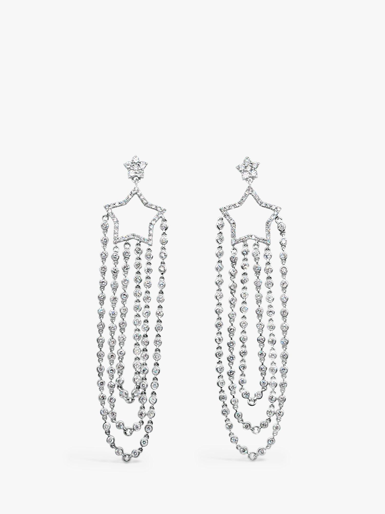 Product image 2 of 2, which shows Milton & Humble Jewellery Pre-Loved 14ct White Gold Diamond Star Drop Earrings