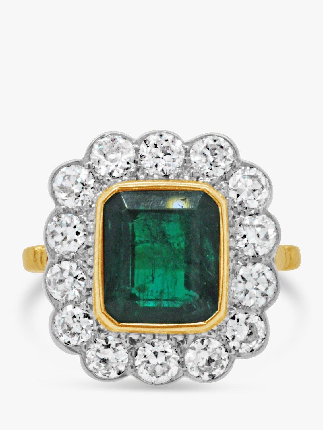 Product image 1 of 3, which shows Milton & Humble Jewellery Pre-Loved 18ct White & Yellow Gold Emerald & Diamond Cluster Ring, Dated 2011