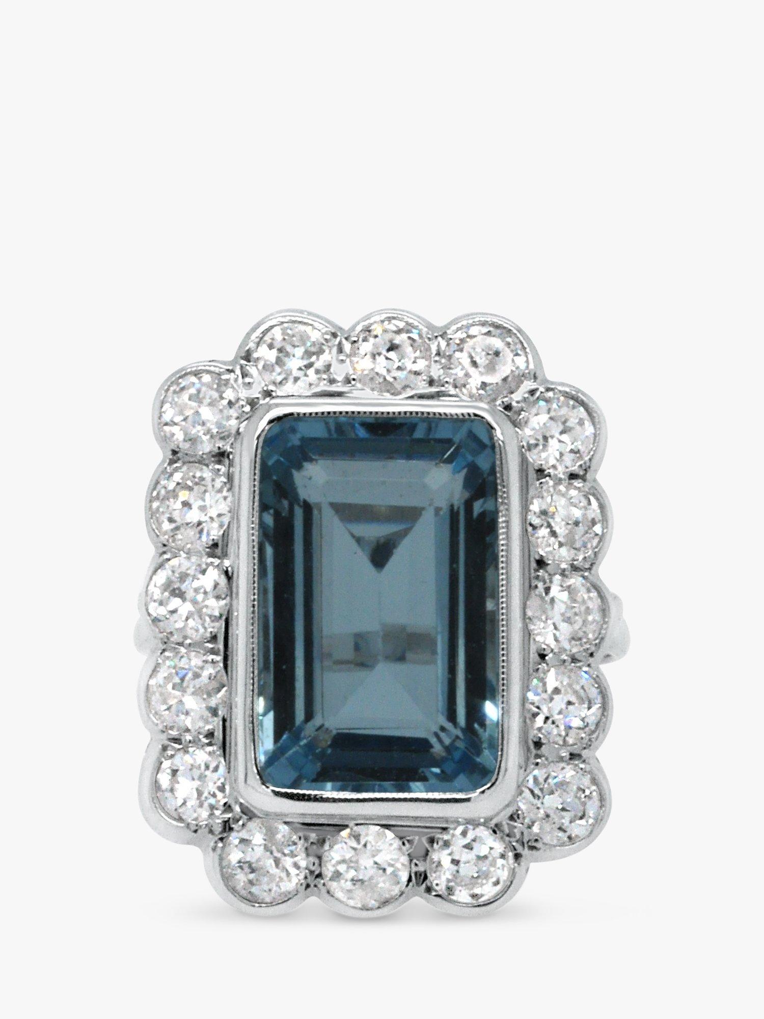 Product image 1 of 5, which shows Milton & Humble Jewellery Pre-Loved 18ct White Gold Aquamarine & Diamond Cluster Ring
