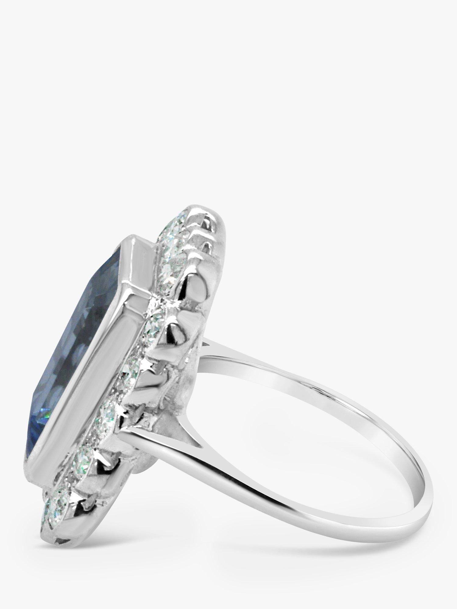 Product image 2 of 5, which shows Milton & Humble Jewellery Pre-Loved 18ct White Gold Aquamarine & Diamond Cluster Ring