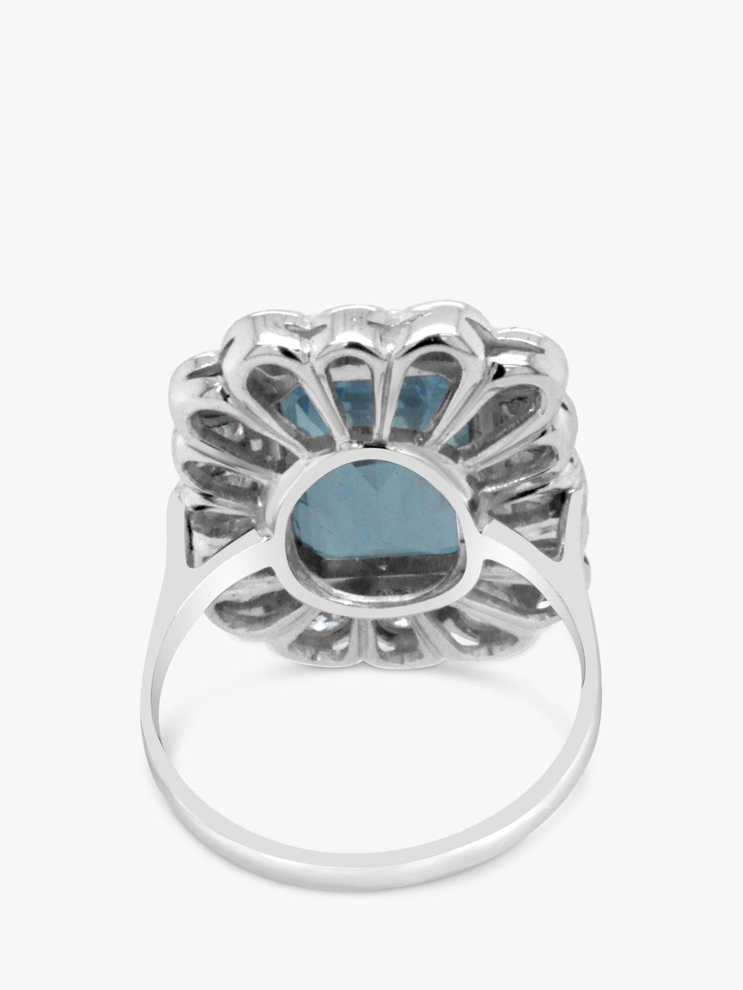 Product image 4 of 5, which shows Milton & Humble Jewellery Pre-Loved 18ct White Gold Aquamarine & Diamond Cluster Ring