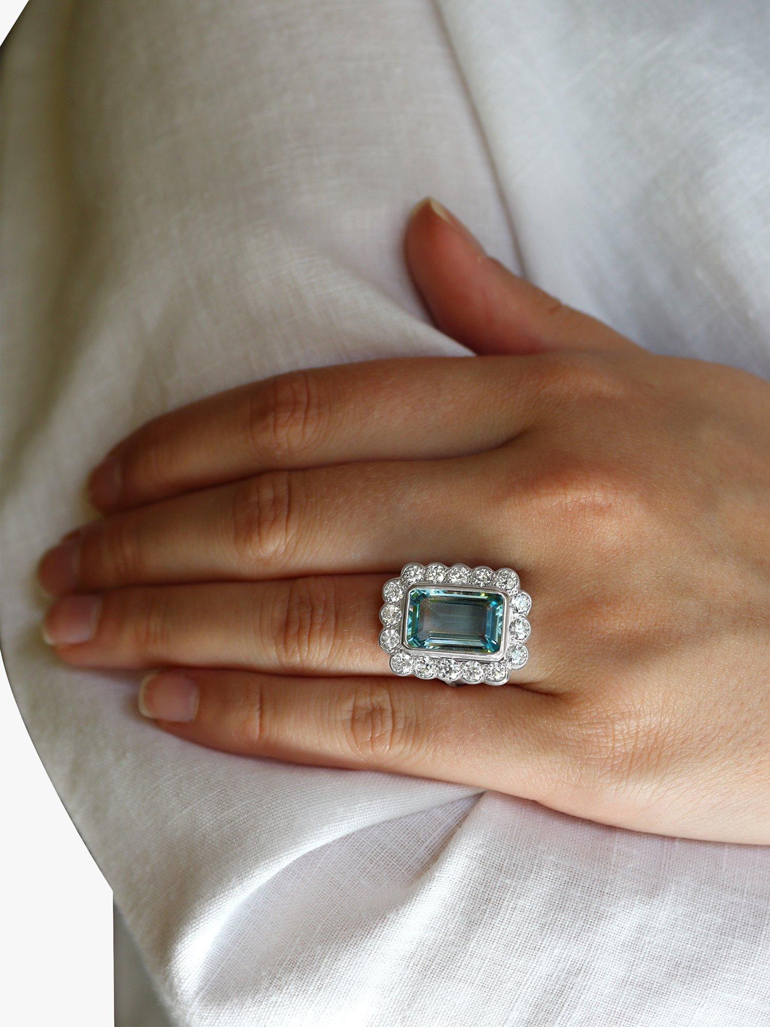 Product image 5 of 5, which shows Milton & Humble Jewellery Pre-Loved 18ct White Gold Aquamarine & Diamond Cluster Ring