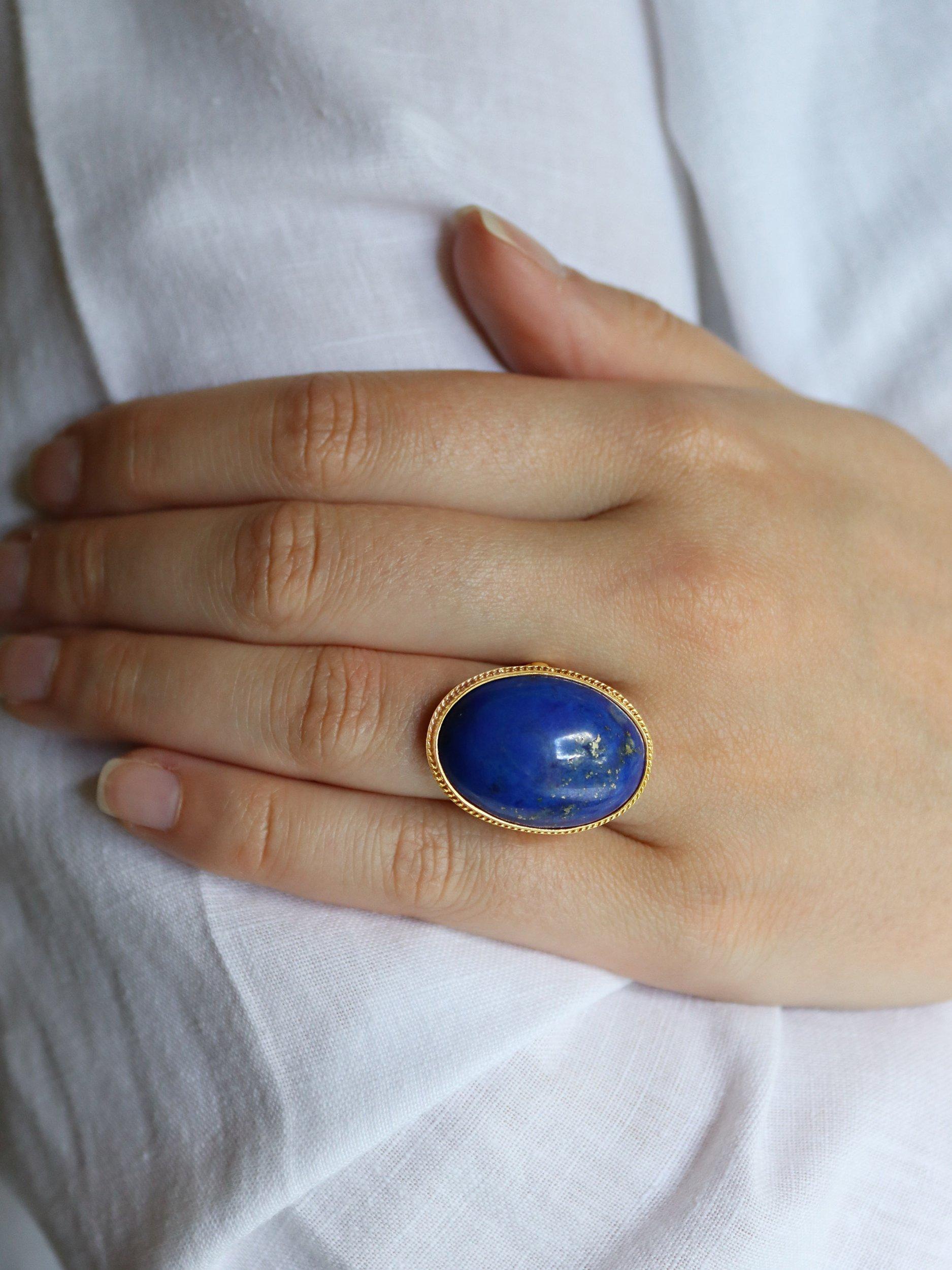 Product image 2 of 3, which shows Milton & Humble Jewellery Pre-Loved 9ct Yellow Gold Lapis Lazuli Cocktail Ring, Dated 1990