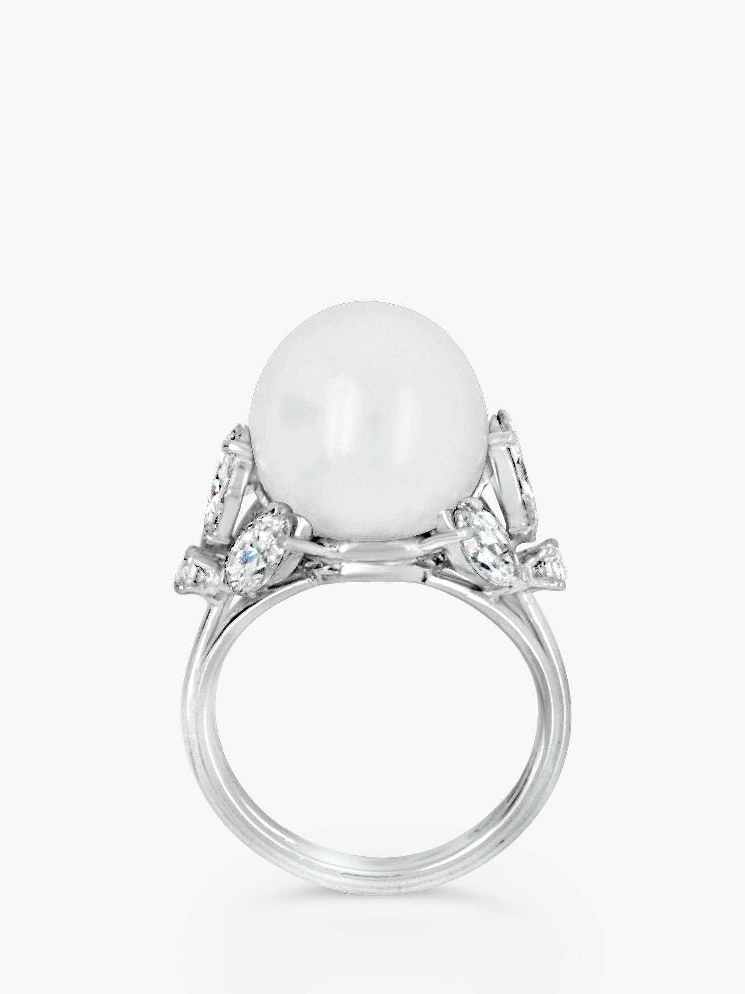 Product image 2 of 5, which shows Milton & Humble Jewellery Pre-Loved Platinum Pearl & Diamond Cocktail Ring, Dated Edinburgh 2019
