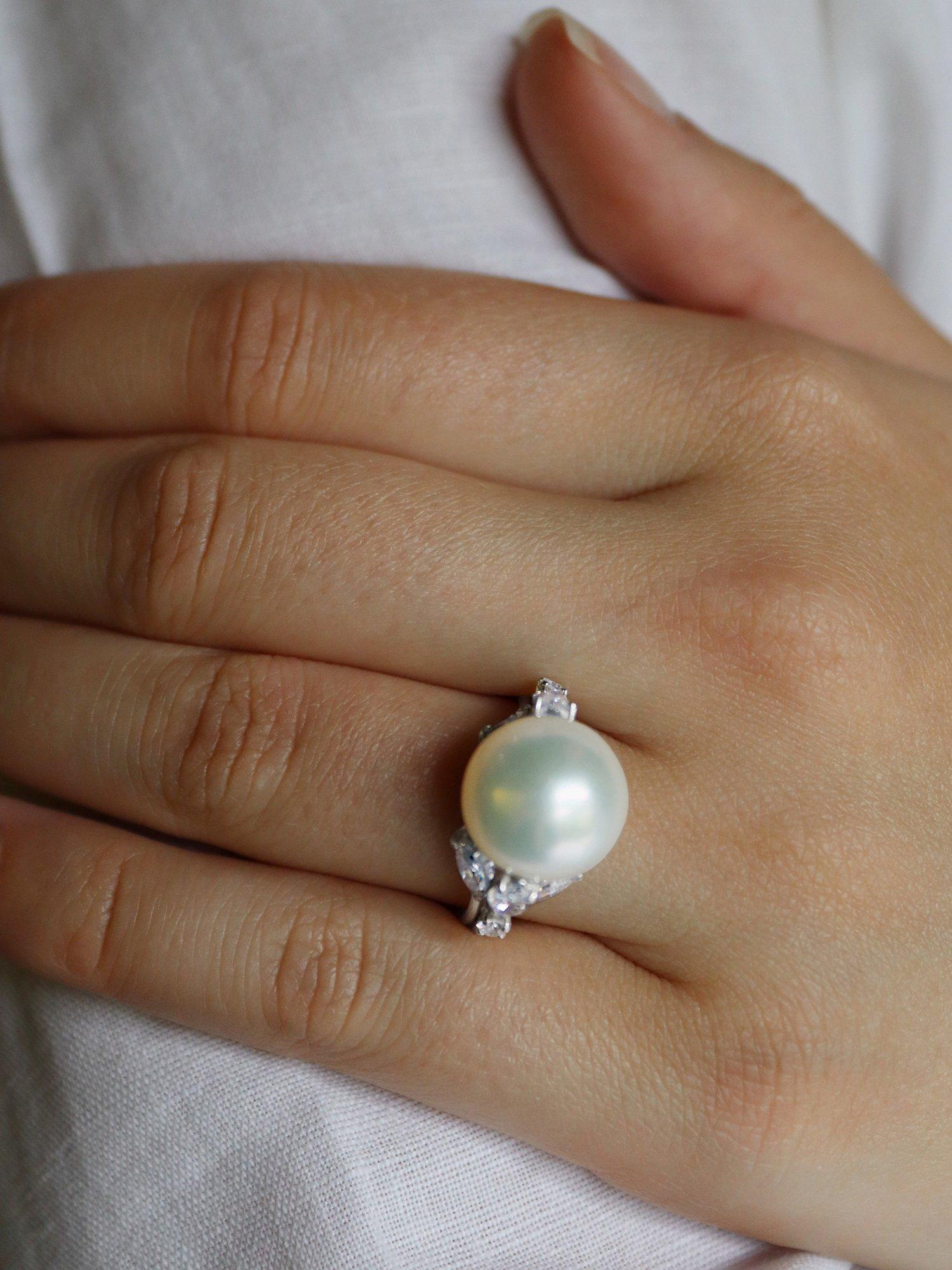 Product image 4 of 5, which shows Milton & Humble Jewellery Pre-Loved Platinum Pearl & Diamond Cocktail Ring, Dated Edinburgh 2019