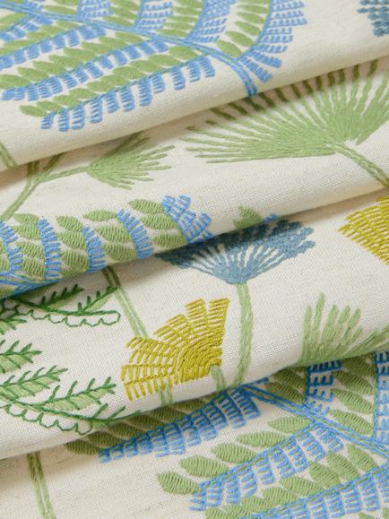 John Lewis Laurel Embroidered Furnishing Fabric, Tranquil Blue - view 2, Tranquil Blue