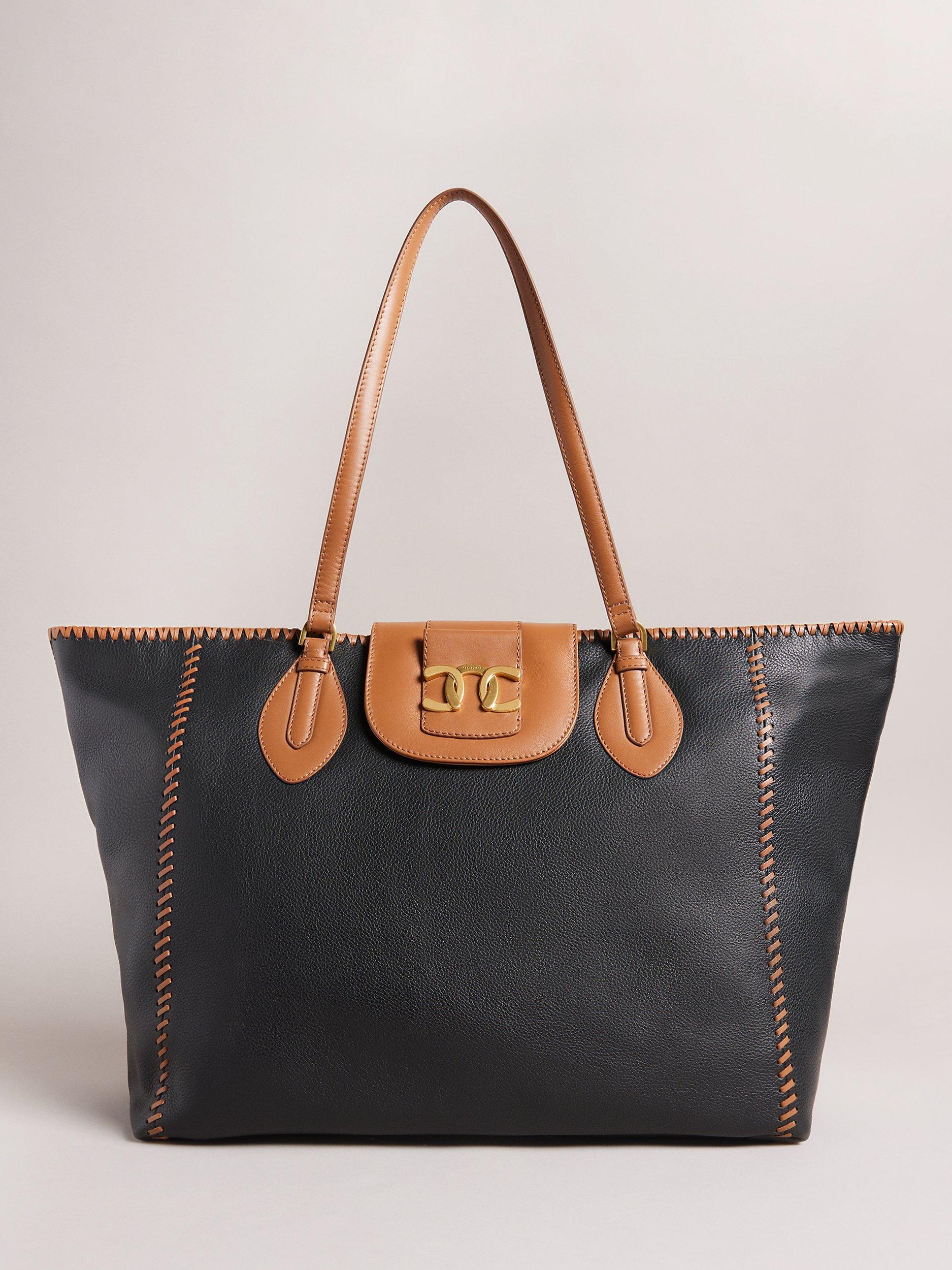 Ted Baker Edali Leather Whipstitch Detail Tote Bag, Black