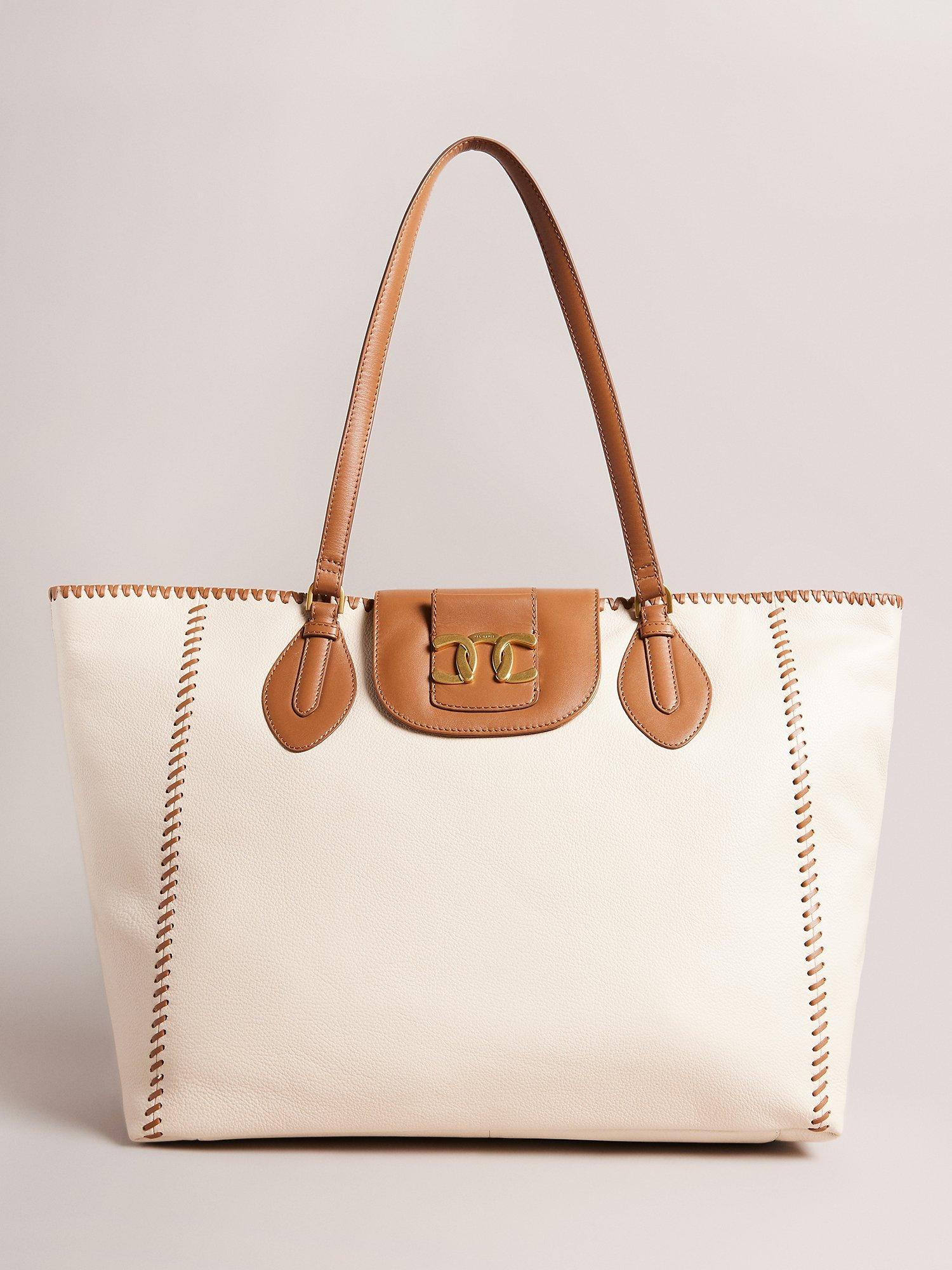 Ted Baker Edali Leather Whipstitch Detail Tote Bag, Ecru