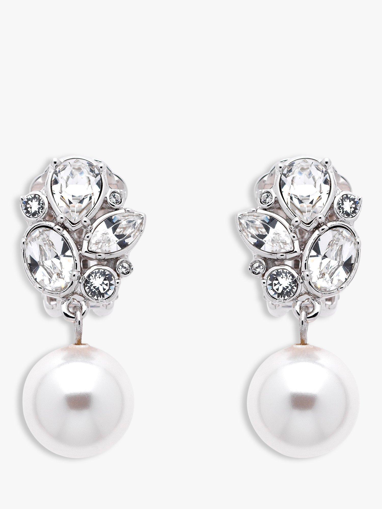 Emma Holland Crystal & Faux Pearl Drop Earrings, Silver/White