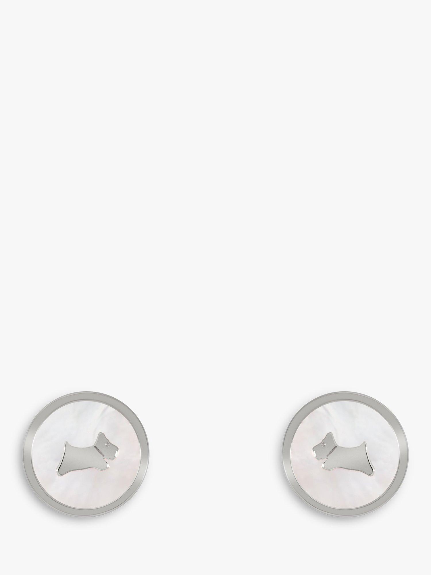 Radley Mother of Pearl Scottie Dog Disc Stud Earrings, Silver