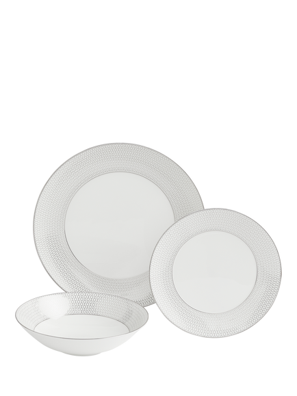 Wedgwood Gio Platinum Bone China Dinnerware Set, 12 Piece, White, White