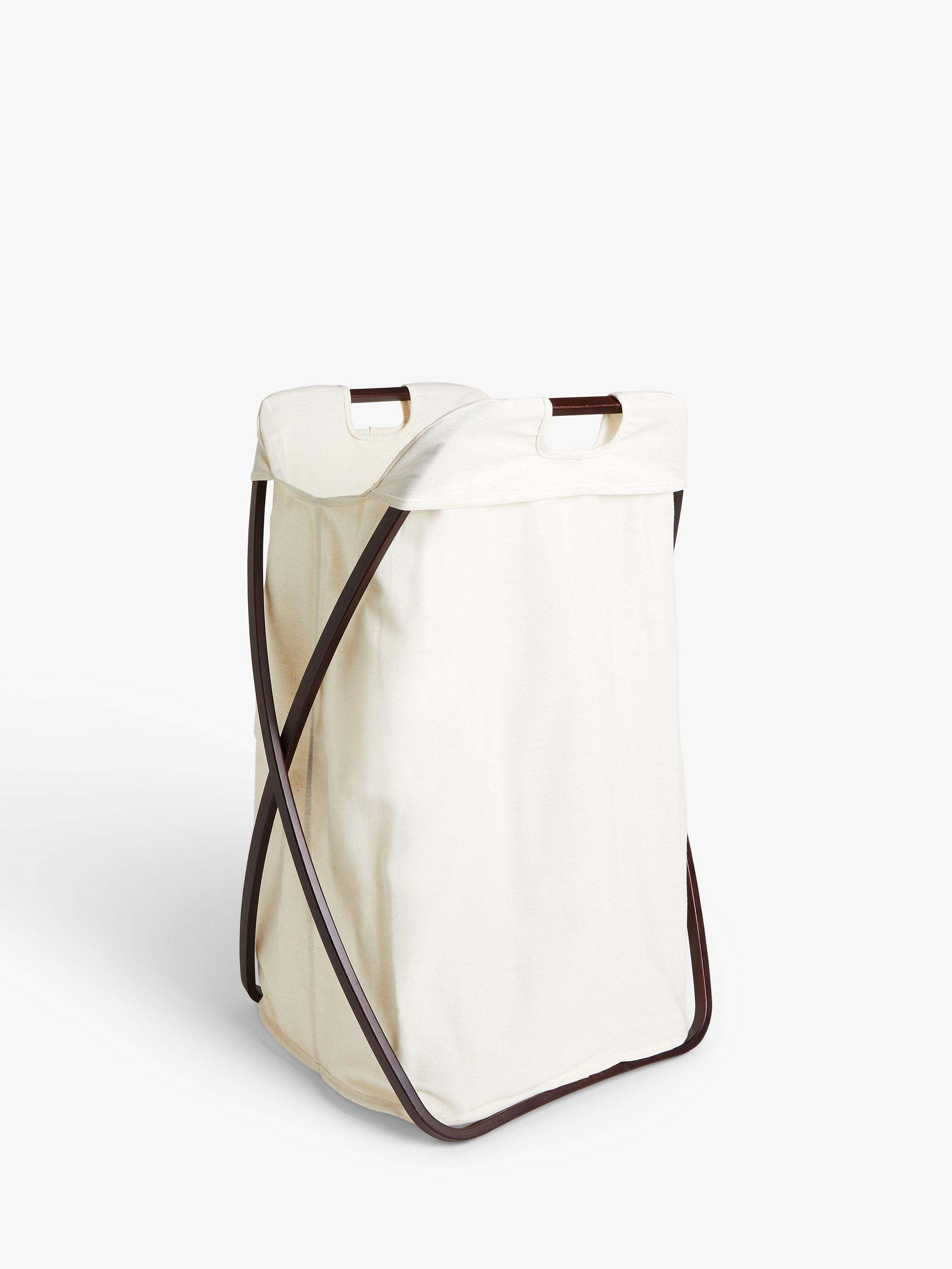 John Lewis Bamboo Frame Canvas Laundry Basket, Cool Beige