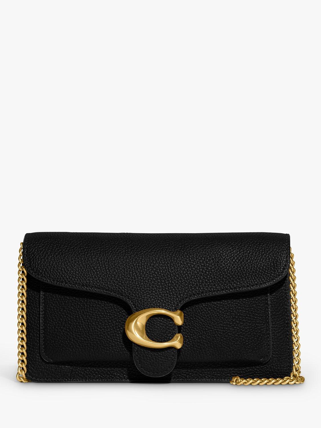 Coach Tabby Chain Leather Clutch Bag, Black