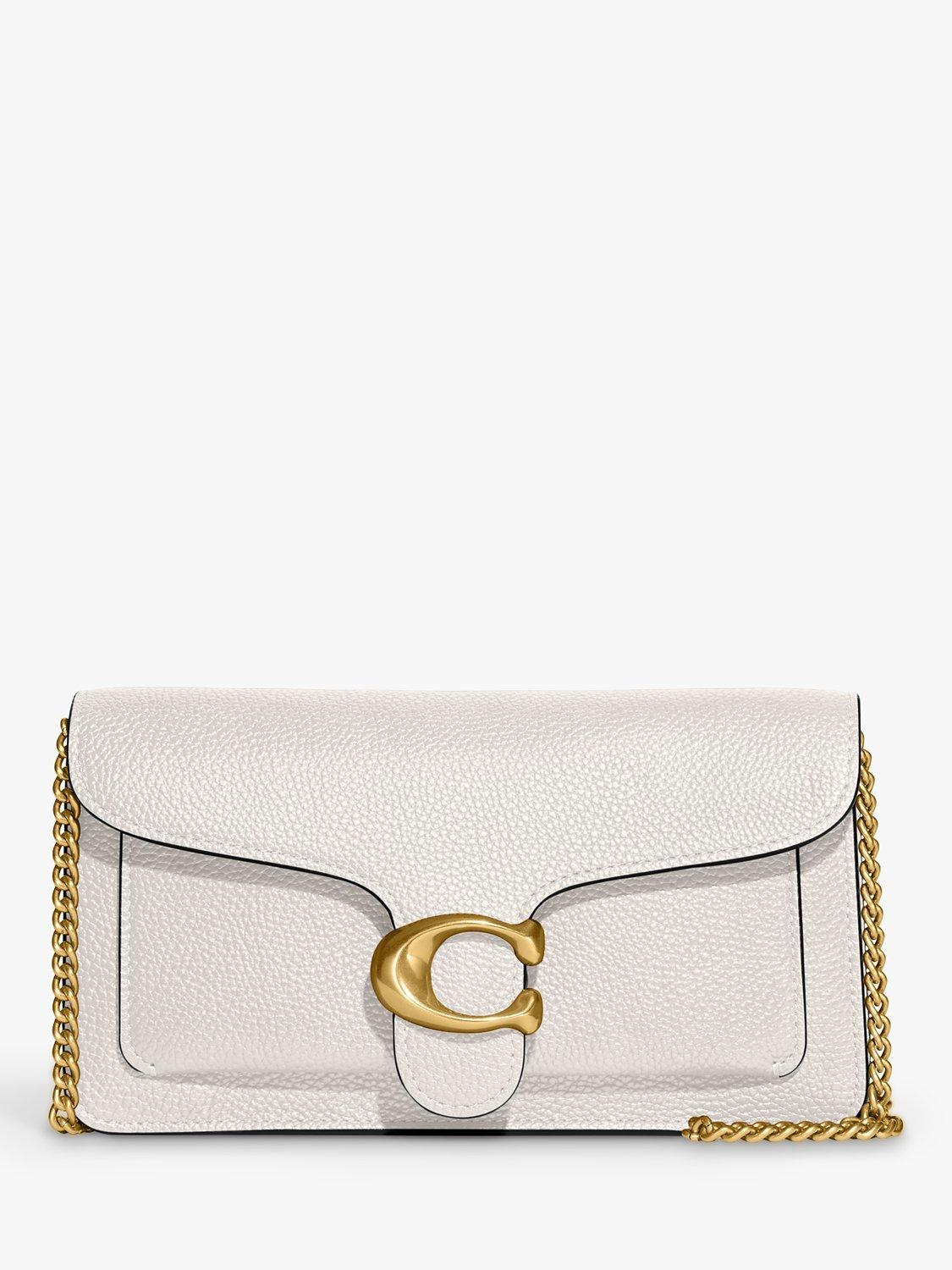 Product image 1 of 2, which shows Coach Tabby Gold Chain Strap Leather Clutch Bag, Chalk