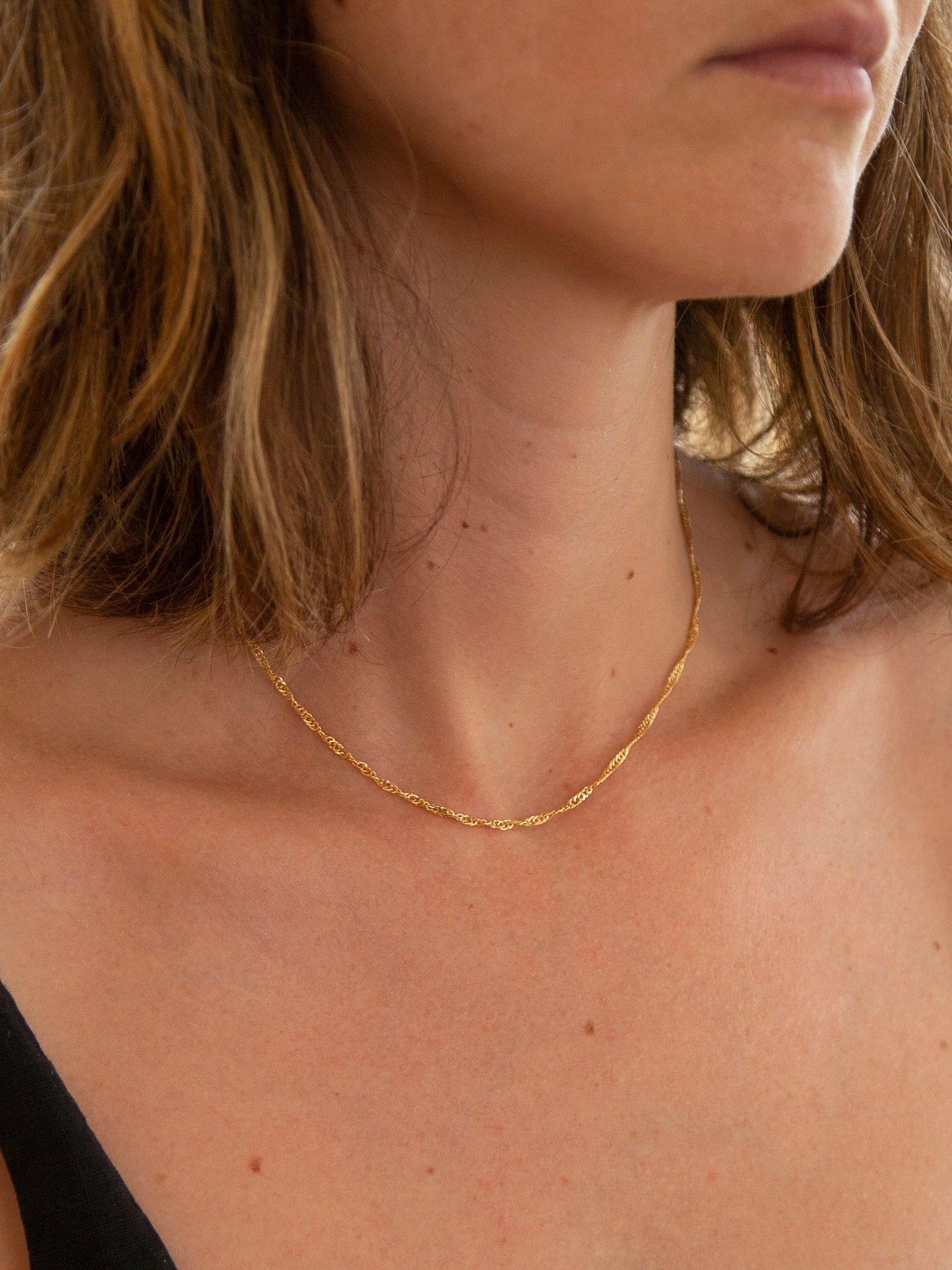 Product image 2 of 5, which shows IBB 9ct Yellow Gold Short Hollow Twist Link Chain Necklace, Gold