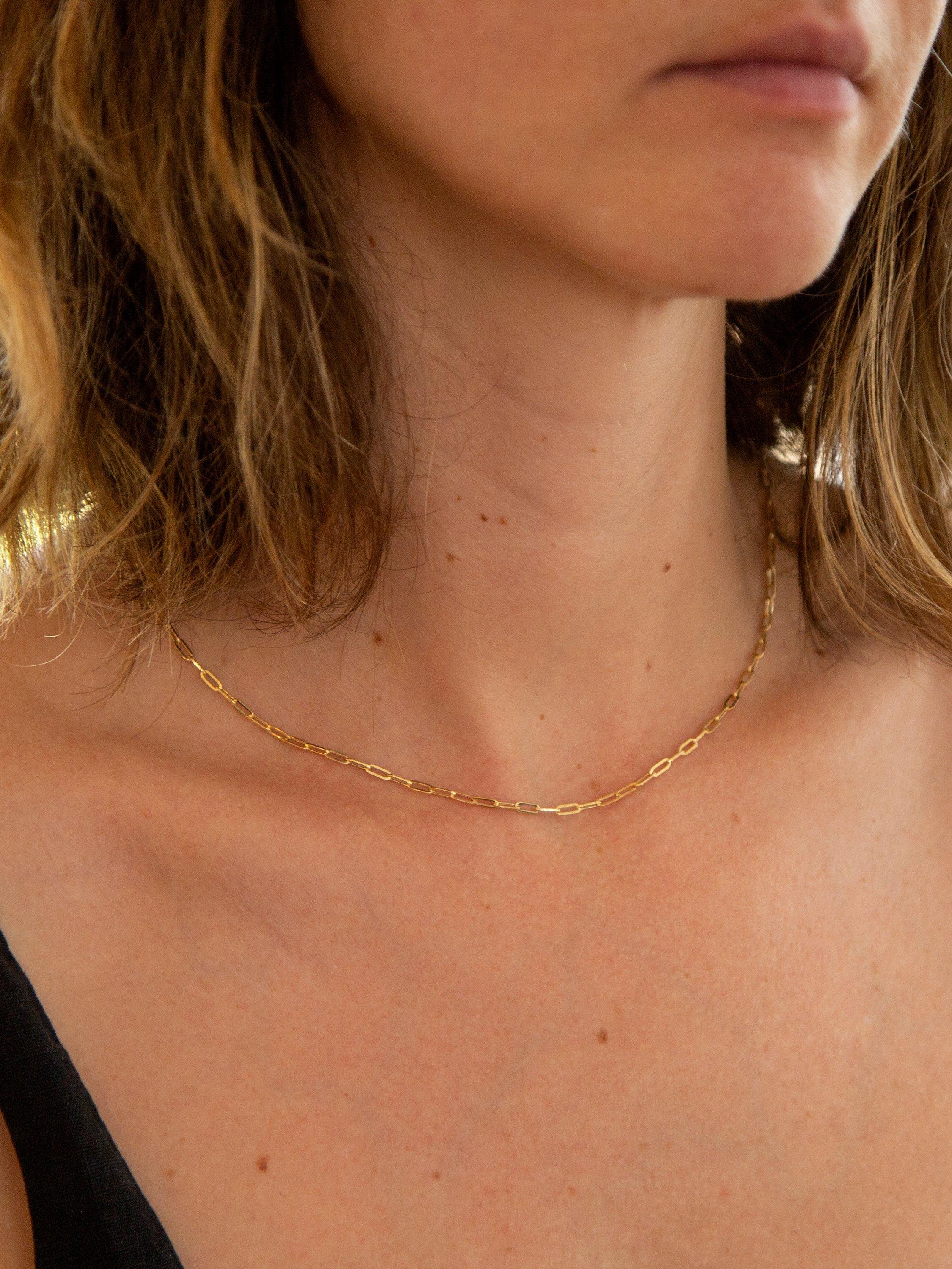 Product image 2 of 5, which shows IBB 9ct Yellow Gold Long Paper Clip Link Chain Necklace, Gold