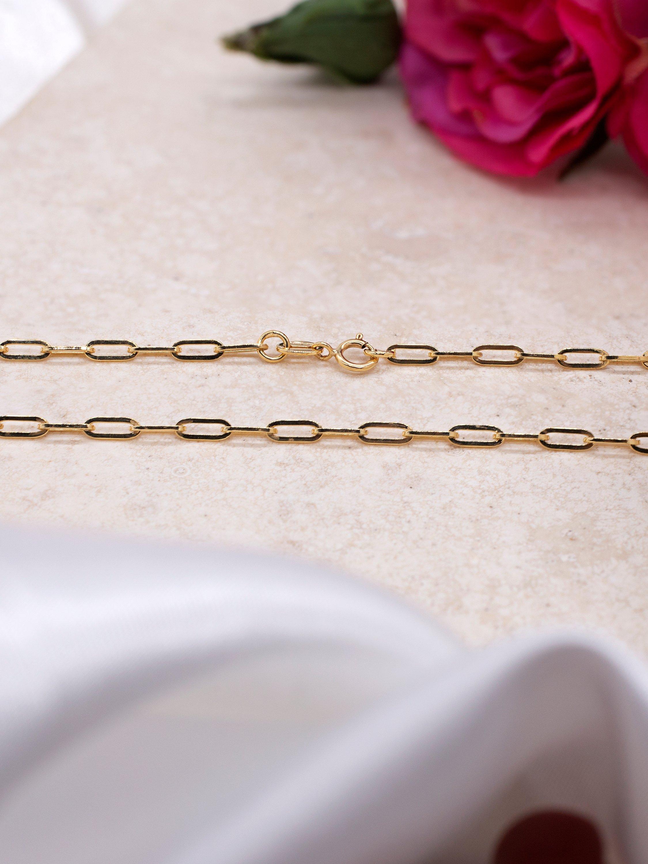 Product image 3 of 5, which shows IBB 9ct Yellow Gold Long Paper Clip Link Chain Necklace, Gold