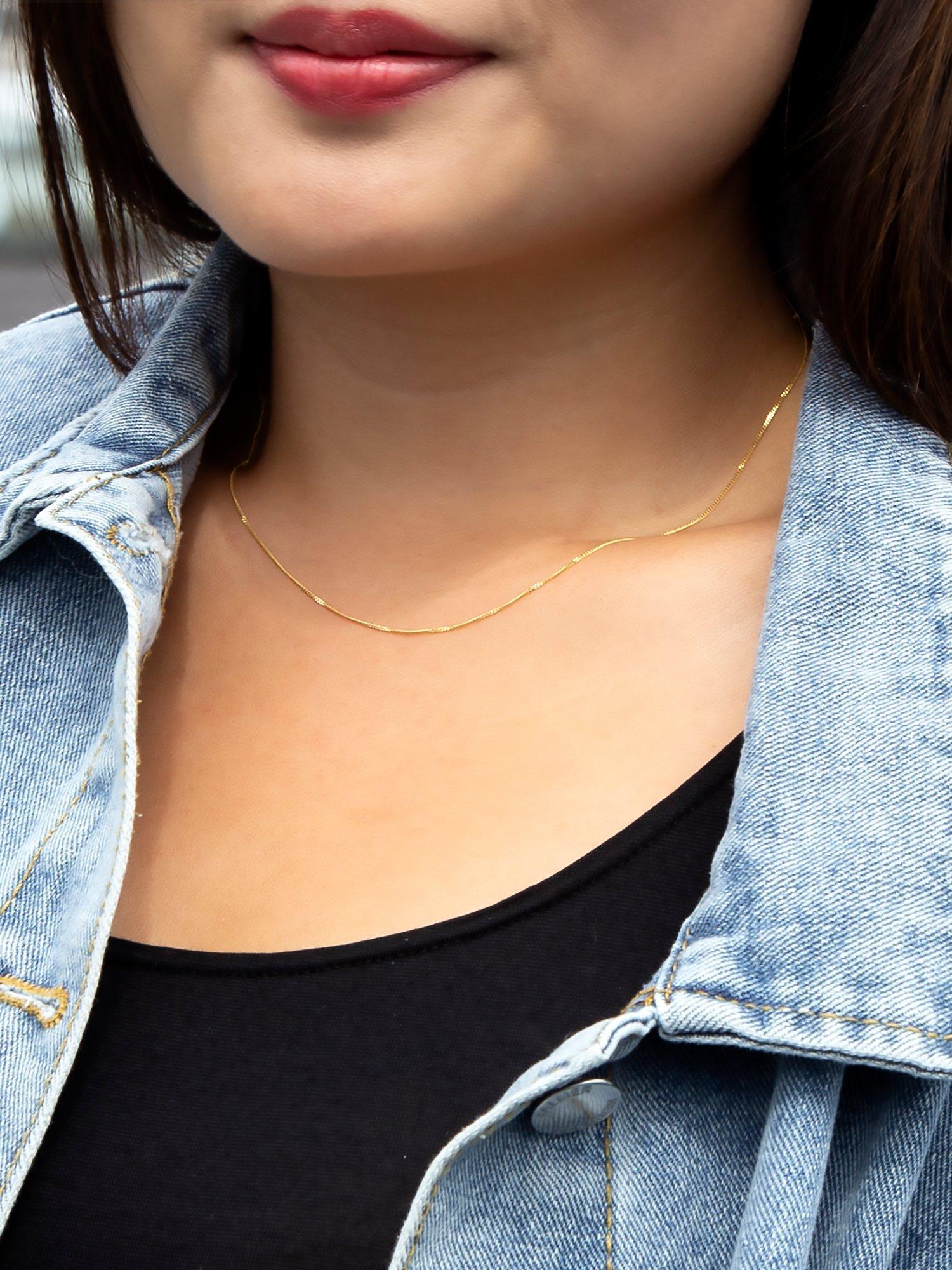 Product image 2 of 5, which shows IBB 9ct Yellow Gold Short Curb Link Chain Necklace, Gold