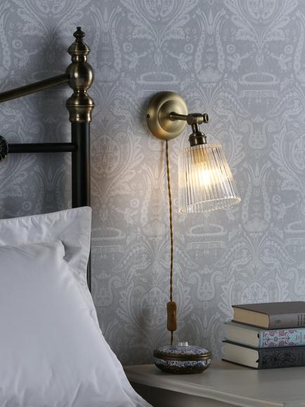 Laura Ashley Callaghan Plug-In Wall Light, Brass - view 2, Brass
