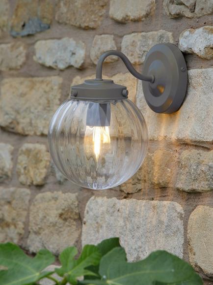 Laura Ashley Georgie Outdoor Glass Globe Wall Light, Grey - view 2, Grey