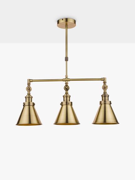 Laura Ashley Rufus 3 Pendant Bar Ceiling Light, Brass, Antique Brass