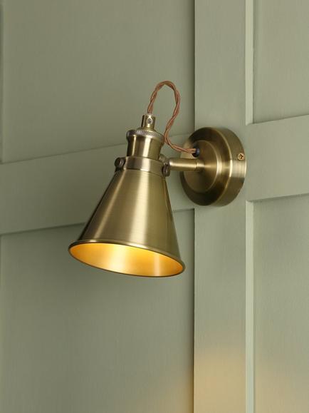 Laura Ashley Rufus Single Wall Light, Brass - view 2, Antique Brass