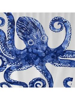 bliss Creatures Octopus Shower Curtain, Blue, White/Blue