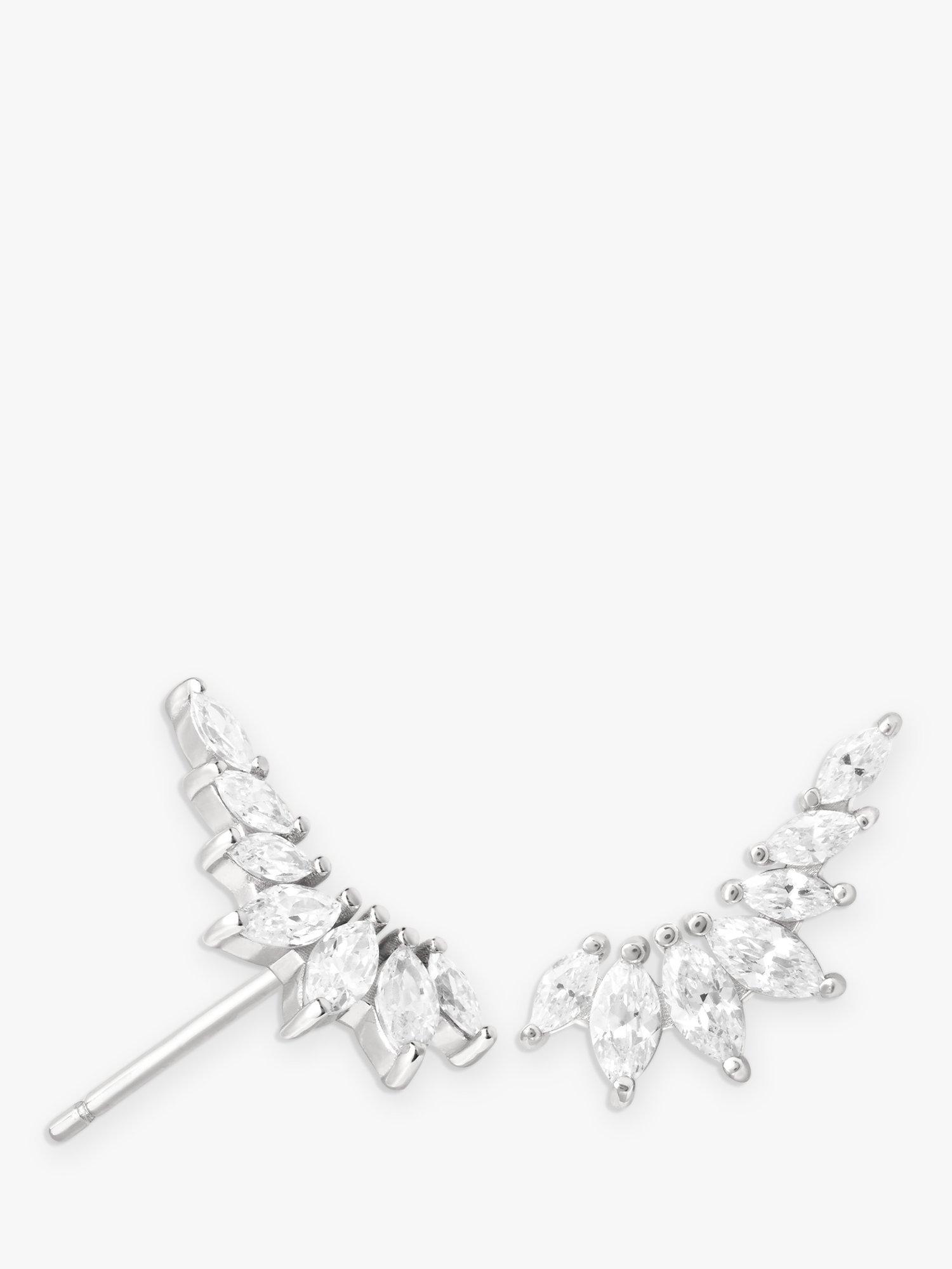 Astrid & Miyu Glimmer Navette Stud Earrings, Silver