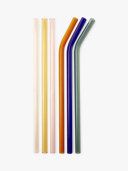Kikkerland Multicolour Glass Straws, Set of 6, Multi, Multi