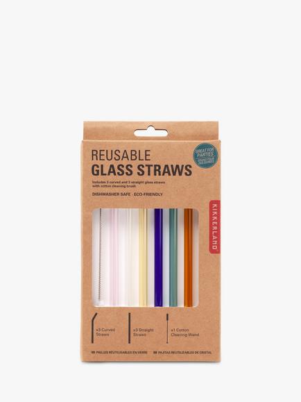 Kikkerland Multicolour Glass Straws, Set of 6, Multi - view 2, Multi
