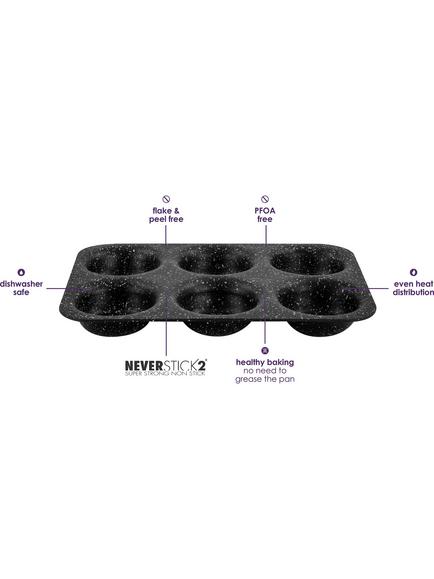 Eaziglide Aluminium Non-Stick Cupcake Tray, 6 Cup - view 2, Black