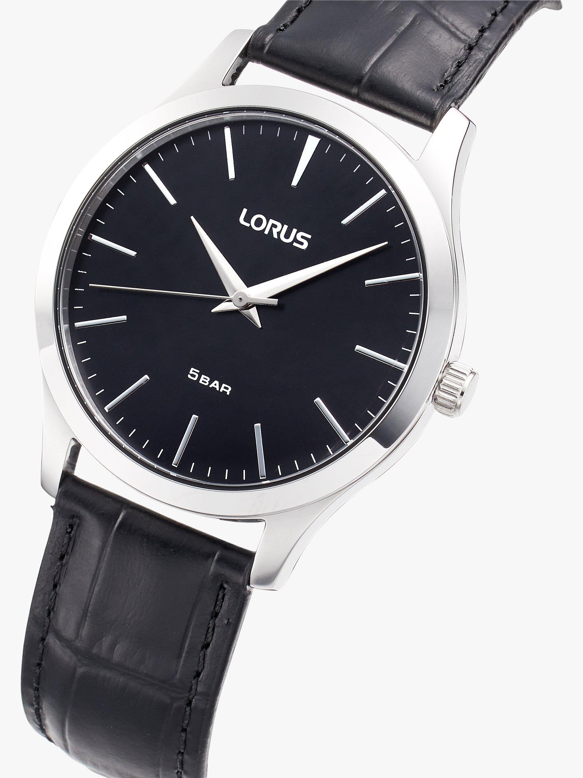 Lorus Men s Leather Strap Watch Black RRX71HX9