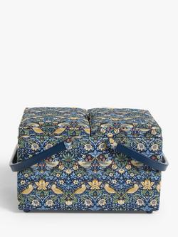 John Lewis William Morris Strawberry Thief Twin Lid Sewing Basket, Navy - view 2, Blue