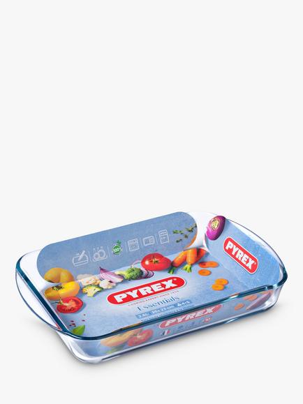 Pyrex Essentials Rectangular Glass Roasting Dish, 2.6L, 35cm, Clear, Clear