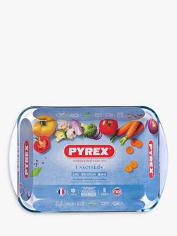 Pyrex Essentials Rectangular Glass Roasting Dish, 2.6L, 35cm, Clear - view 2, Clear