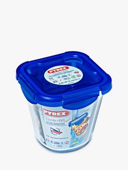Pyrex Cook & Go Glass Snack Pot Container with Plastic Lid, 800ml, Clear, Clear