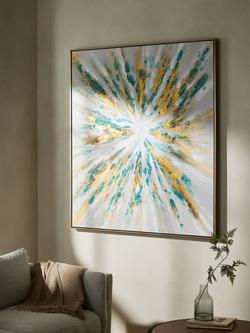 John Lewis 'Explode' Hand-Painted Framed Canvas, 130 x 150cm, Gold/Blue - view 2, Gold/Blue