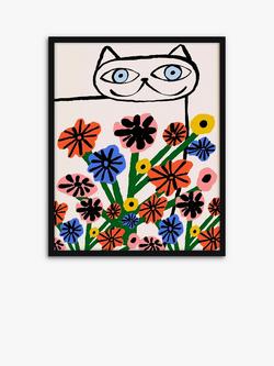 John Lewis Marcello Velho 'Garden Cat' Framed Print, 52 x 42cm, Multi, Multi