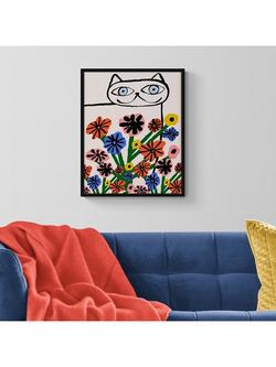 John Lewis Marcello Velho 'Garden Cat' Framed Print, 52 x 42cm, Multi - view 2, Multi