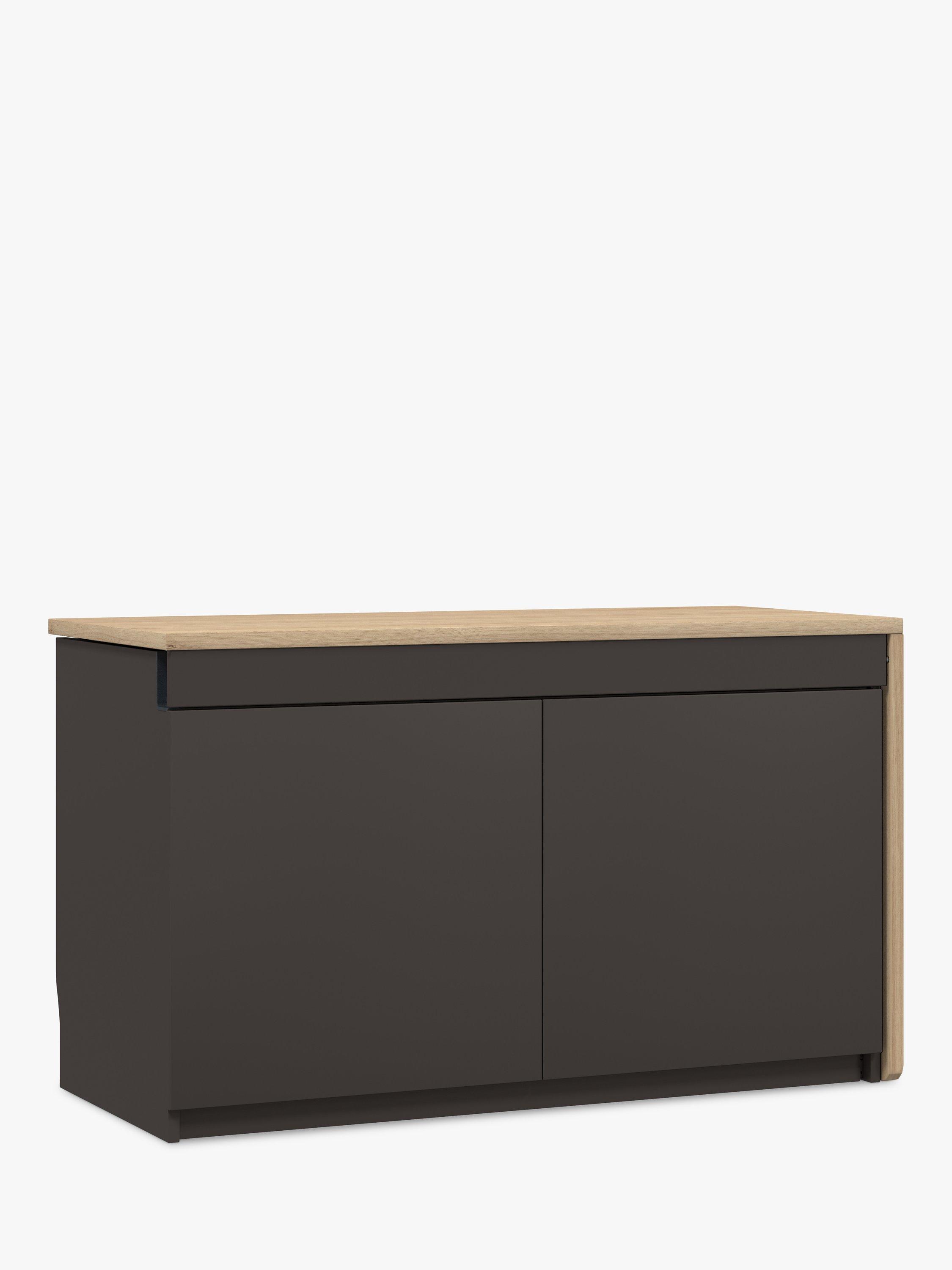 Bisley Hideaway Swing Sideboard with Right Hand Desk & Power Sockets, Graphite/Oak