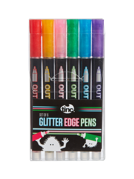 Tinc Glitter Edge Pens, Multi, Pack of 6, Multi
