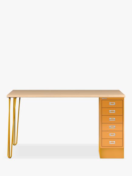 Bisley MultiDesk Oak Veneer Home Office Desk with 6 Drawers, 140cm, Yellow/Oak