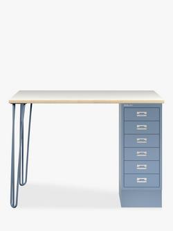 Bisley MultiDesk Plywood Home Office Desk with 6 Drawers, 105cm, Blue/White