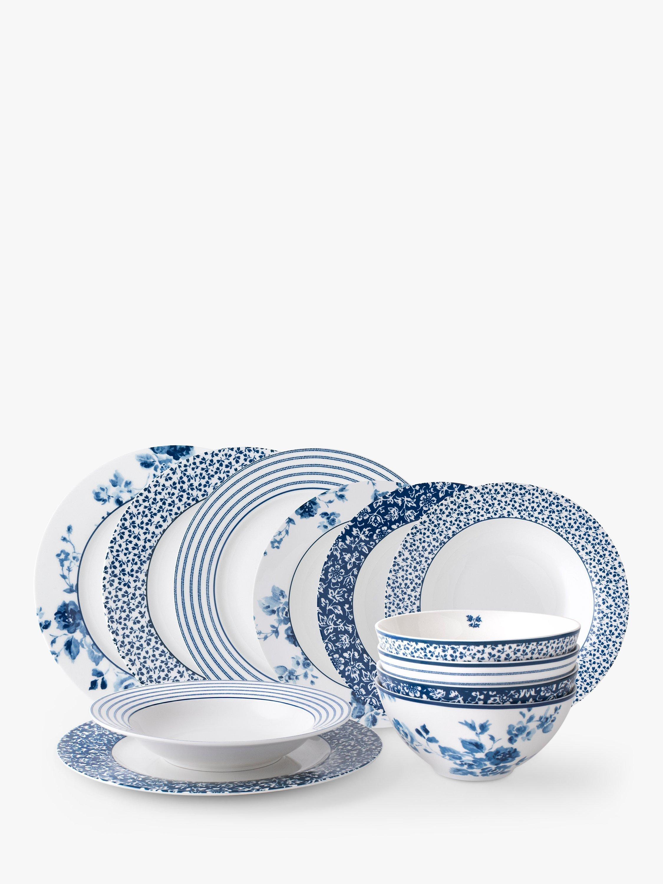 Laura Ashley Blueprint Collectables Dinnerware Set, 12-Piece, Blue/White