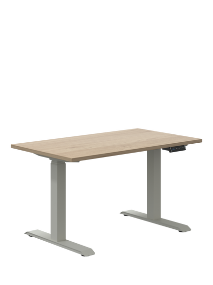 Bisley Sit & Stand Height Adjustable Oak Veneer Top Desk, 120cm - view 2, Oak/White